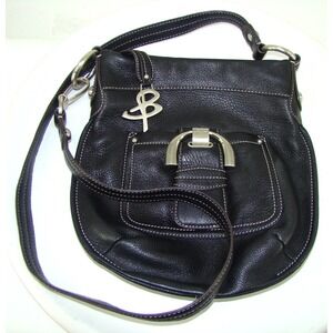 B. MAKOWSKY Black Pebbled Leather Crossbody Purse   D122